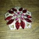 Eisenberg Ice Red Rhinestone Flower Form Brooch Pinwheel Style Lapel Jewelry Fashion Pin