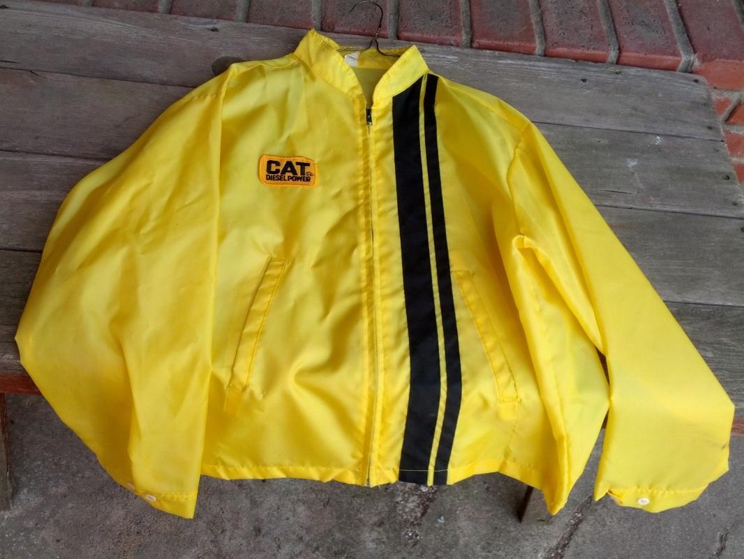 cat diesel power yellow black stripe jacket retro era windbreaker coat louisville sportswear manufacturing kentucky usa garment cloth label