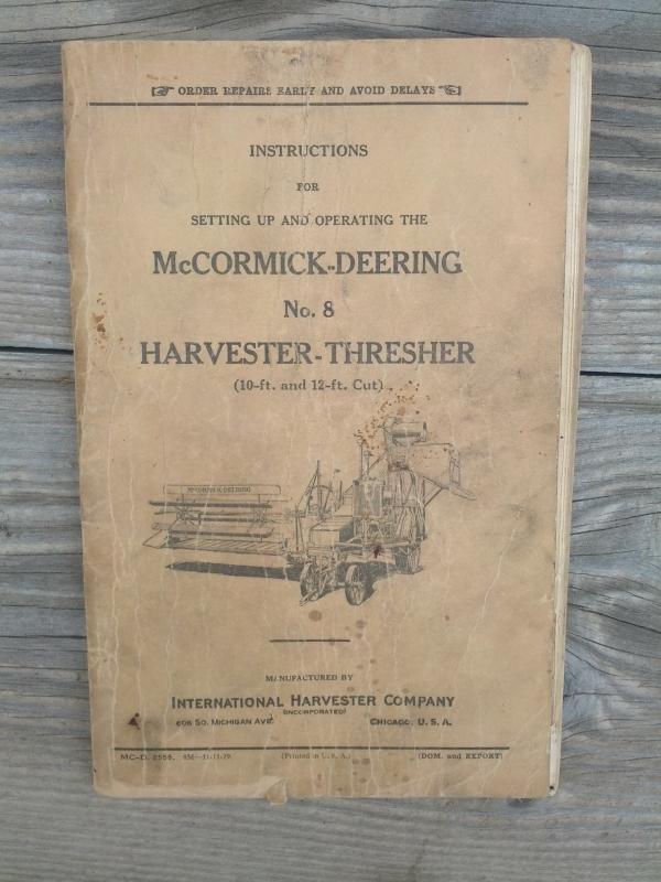 mccormick deering international harvester chicago illinois thresher number 8 owners manual instruction book parts list pamphlet farm ranch booklet
