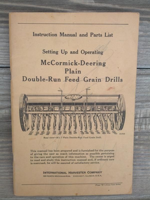 mccormick deering international harvester chicago illinois plain double run feed grain drill instruction manual parts list booklet farm ranch machinery pamphlet