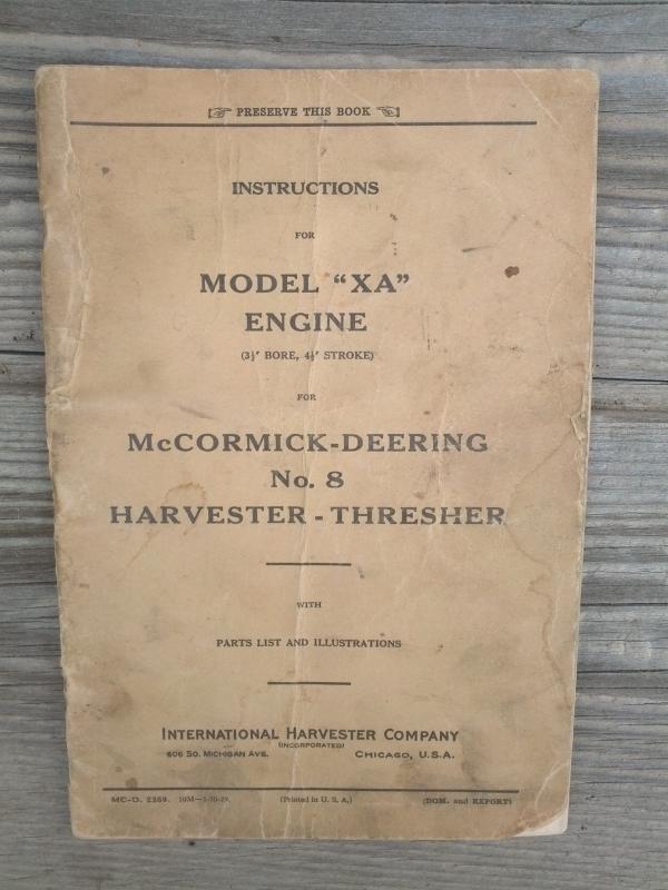 mccormick deering model xa engine number 8 thresher instruction booklet parts list pamphlet international harvester company chicago illinois 1929 farm ranch publication