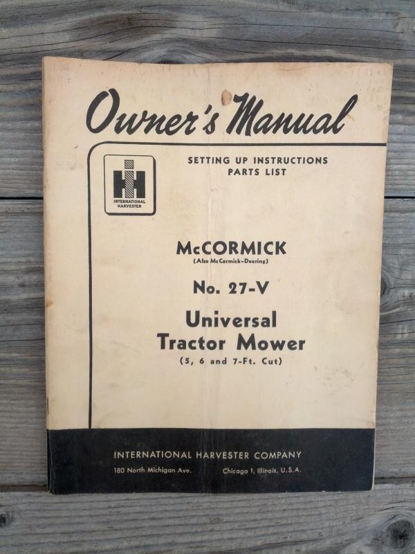 mccormick deering universal tractor mower number 27 v instruction booklet parts list guide international harvester farm ranch publication