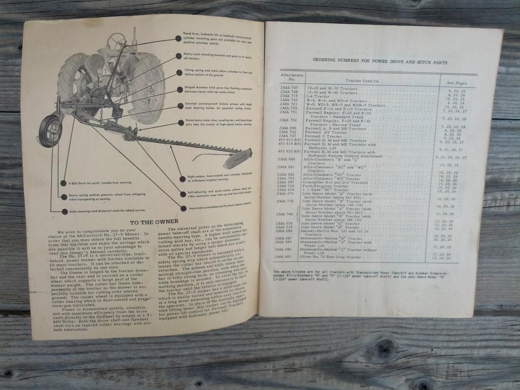 mccormick deering universal tractor mower number 27 v instruction booklet parts list guide international harvester farm ranch publication