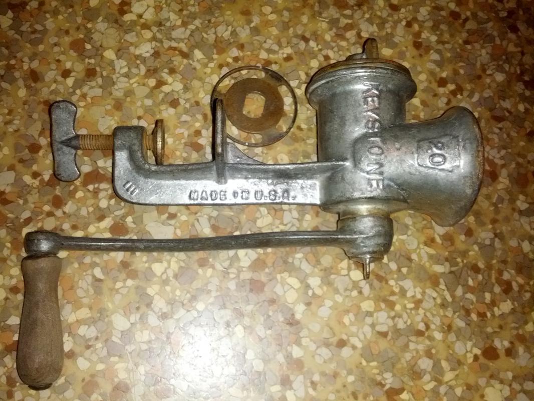 keystone meat grinder hand crank kitchen tool food preparation utensil boyertown pennsylvania usa made primitive