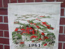 1961 STEVENS CALENDAR TOWEL KANSAS CENTENNIAL STICKER COVERED BRIDGE COUNTY TOWN SCENE