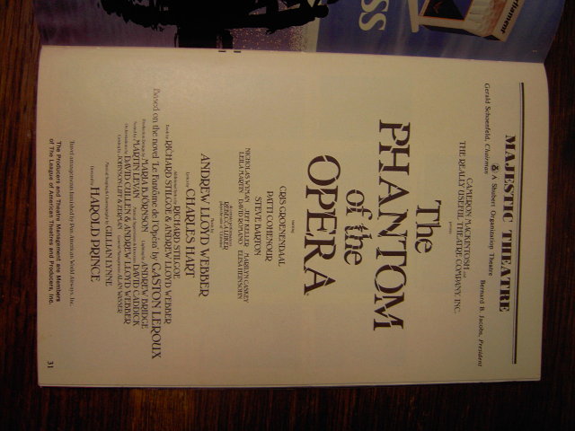 NEW YORK MAJESTIC THEATRE PHANTOM OF THE OPERA PLAYBILL