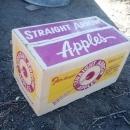 straight arrow hits the spot cardboard fruit produce box stadelman yakima washington purple yellow advertising crate 1960's grocery supply collectible
