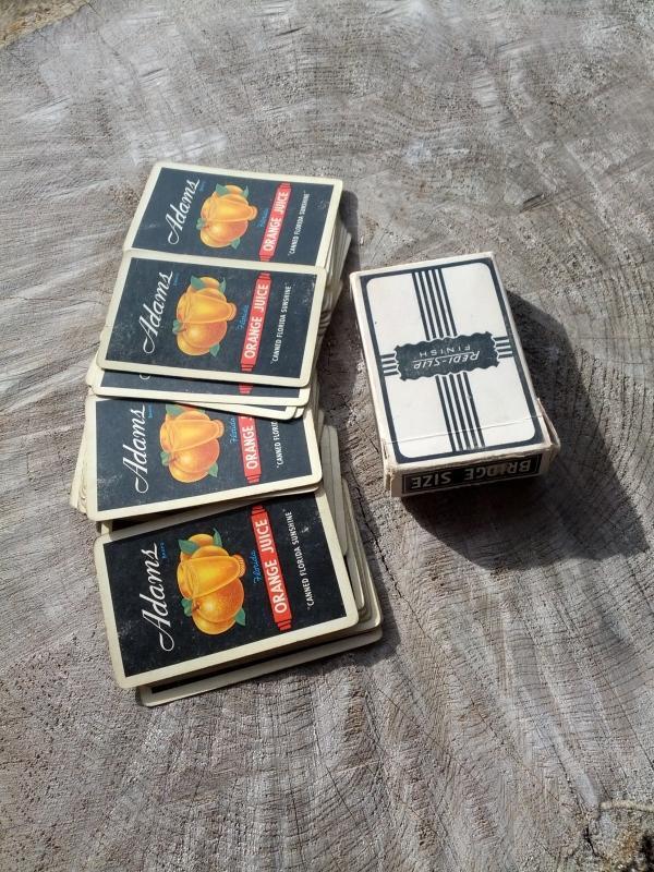adams brand canned florida sunshine orange juice beverage advertising playing cards bridge size redi slip finish style