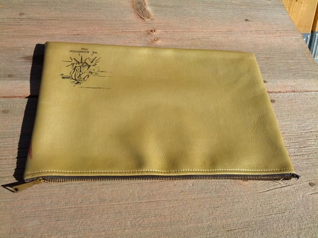 1966 mr momentum vinyl bag paper file storage sack amaco jack nadel los angeles california tag scovill brass zipper