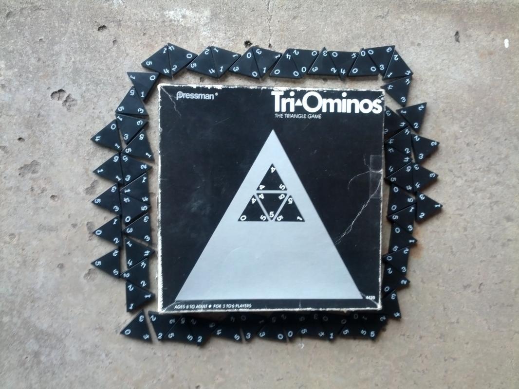 tri ominos triangle domino style game family pastime retro era party activity 1968 pressman new york collectible