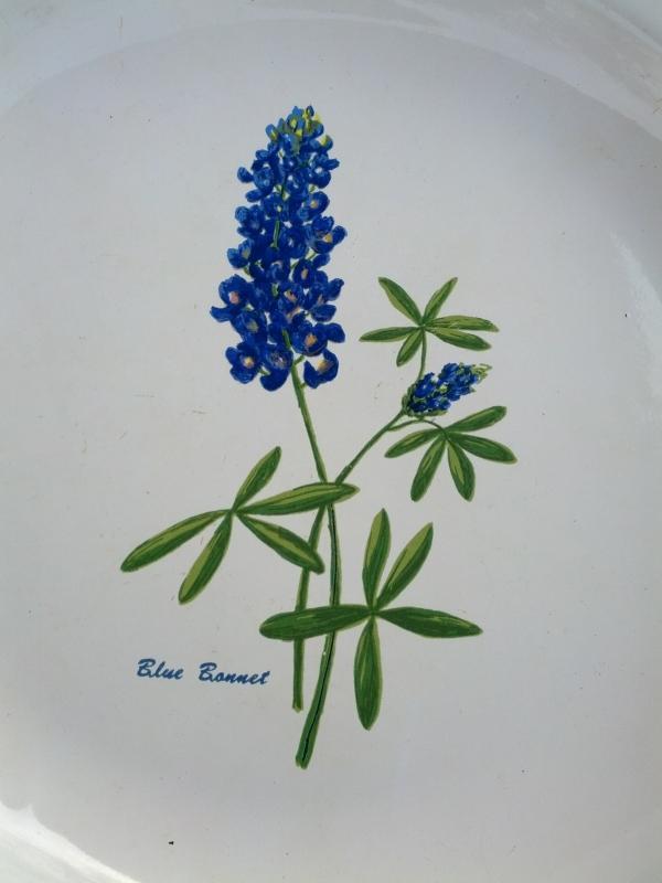 blue bonnet white granite ware serving plate spring time floral flower table decoration kitchen utensil