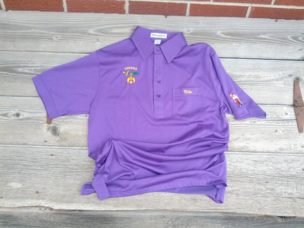 tehama shriner purple shirt short sleeve garment organization apparel boardwalk brand taiwan tag mark