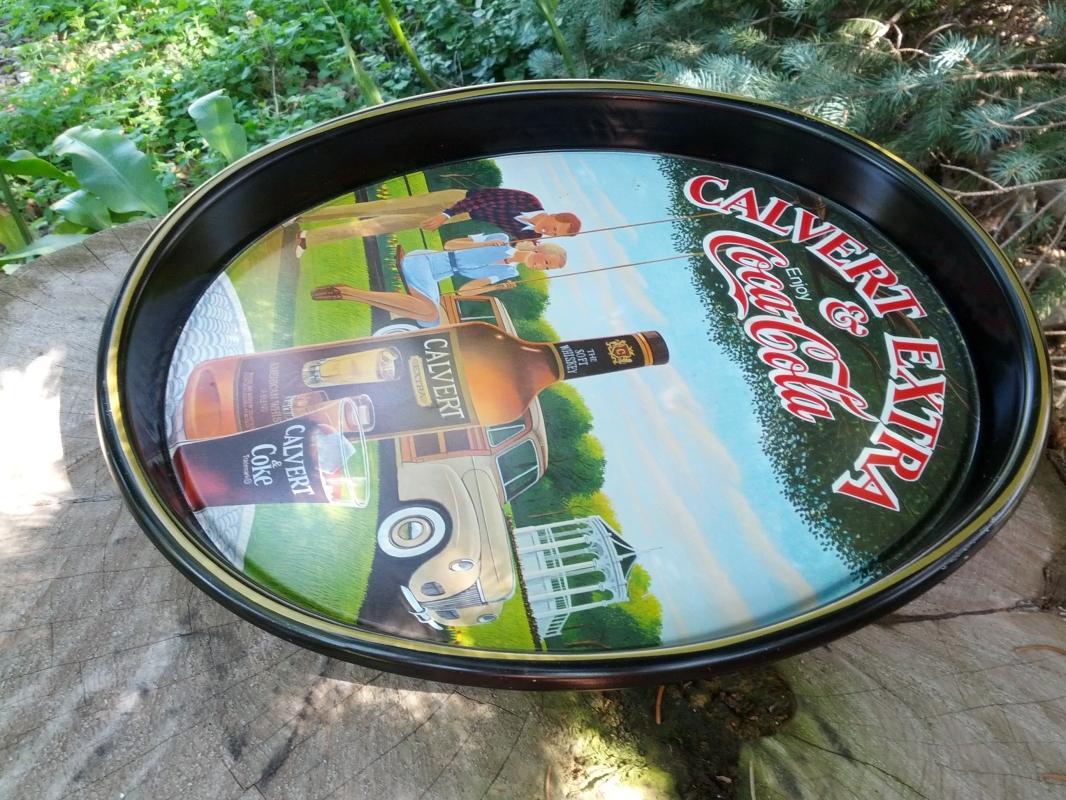 COKE COCA COLA CALVERT WHISKEY ADVERTISING TRAY PAINTED TIN SERVING PLATTER