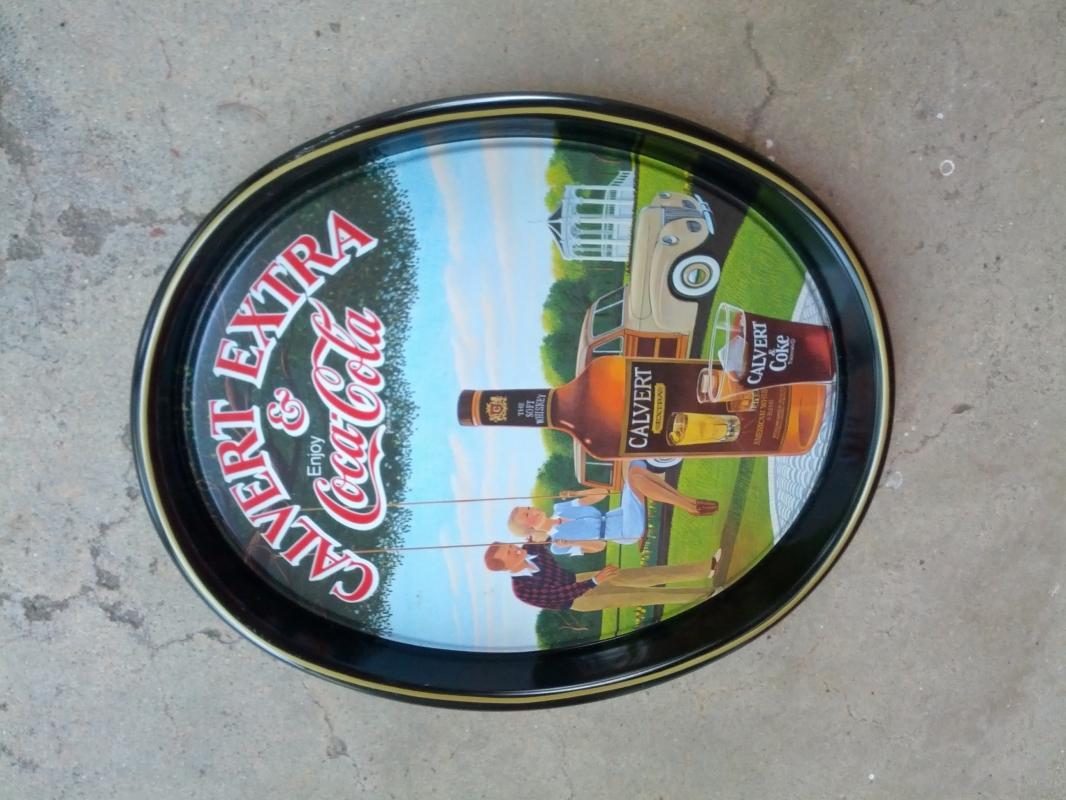 COKE COCA COLA CALVERT WHISKEY ADVERTISING TRAY PAINTED TIN SERVING PLATTER