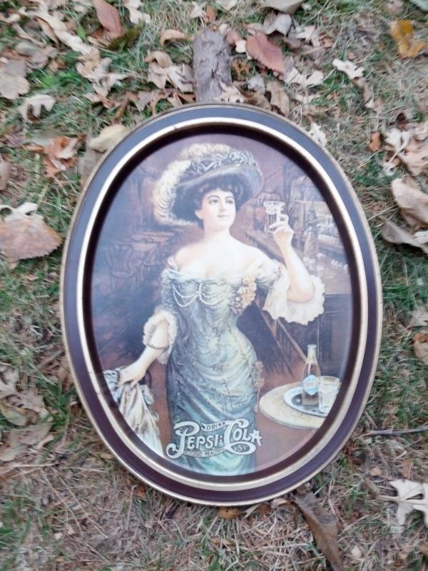 PEPSI COLA VICTORIAN LADY SOFT DRINK ADVERTISING TRAY PAINTED STEEL SERVING PLATTER