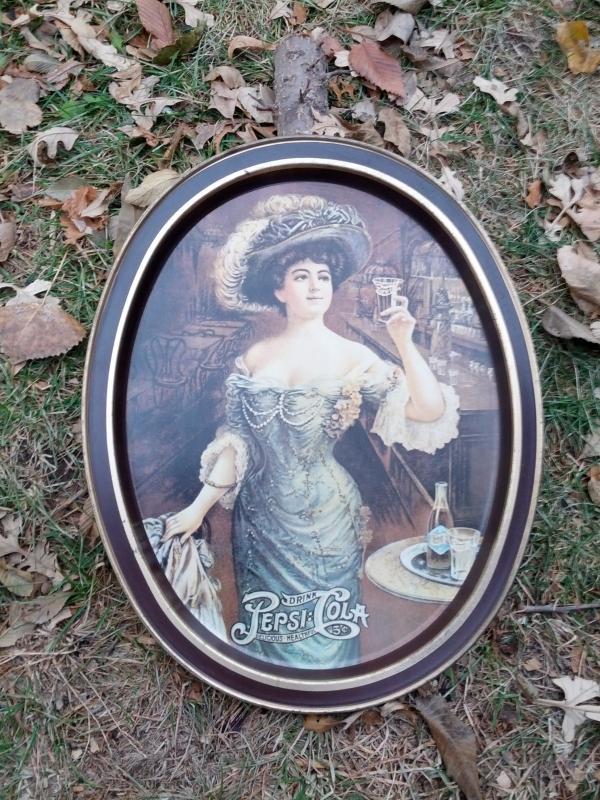 PEPSI COLA VICTORIAN LADY SOFT DRINK ADVERTISING TRAY PAINTED STEEL SERVING PLATTER