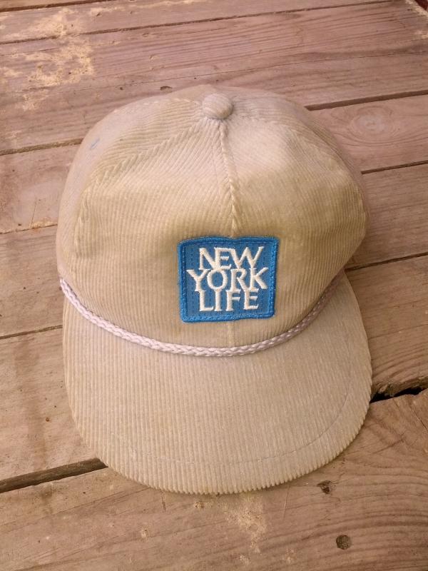 gray corduroy golfing hat retro golf cap new york life sew on style patch advertising headware garment