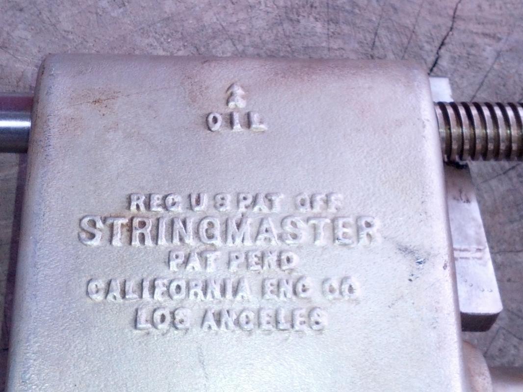 STRINGMASTER VEGETABLE FRUIT SLICER SALAD STRINGER HOUSEHOLD KITCHEN TOOL FOOD PREPARATION GADGET POTATO CURLY CUE FRENCH FRY CUTTER CALIFORNIA ENGINE COMPANY LOS ANGELES MANUFACTURER