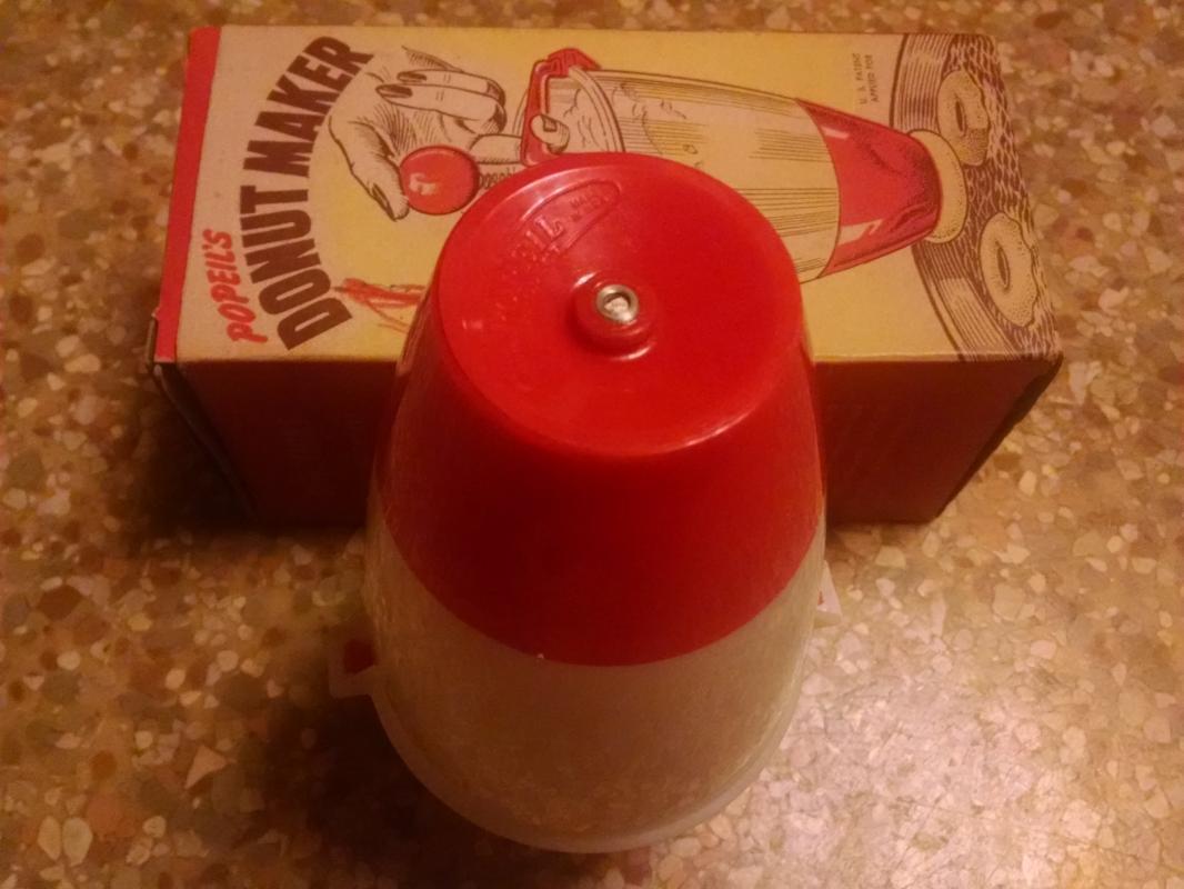 donut pastry maker kitchen baking utensil home bakery doughnut batter tool popeil brothers chicago illinois original advertising box