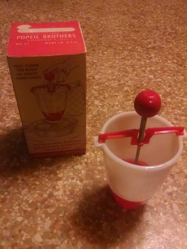 donut pastry maker kitchen baking utensil home bakery doughnut batter tool popeil brothers chicago illinois original advertising box