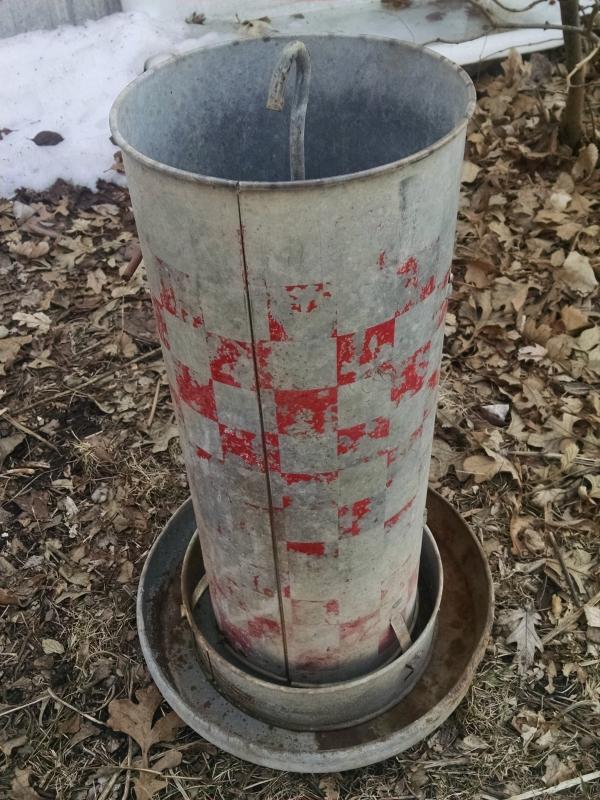 RALSTON PURINA CHICKEN BIRD FEEDER SEED TUBE GALVINIZED STEEL FEED TROUGH FARM POULTRY TOOL