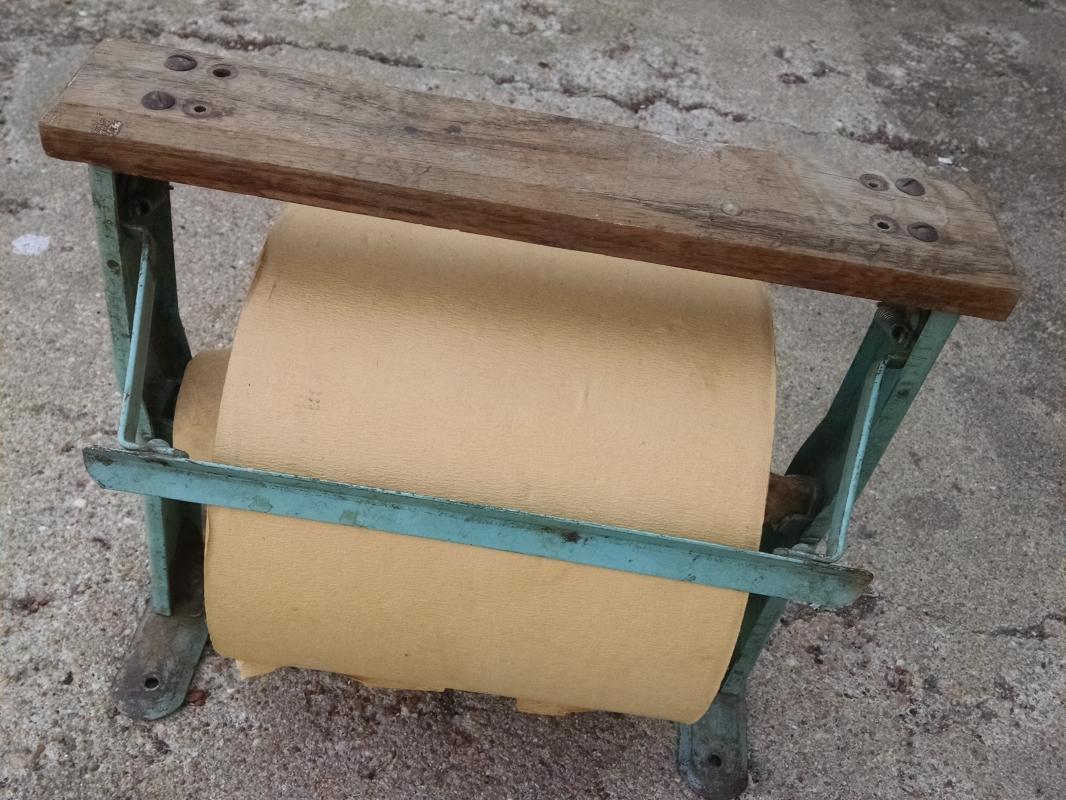 store wrapping roll paper dispenser check out counter package box wrap tool business display fixture american depression era packaging gadget