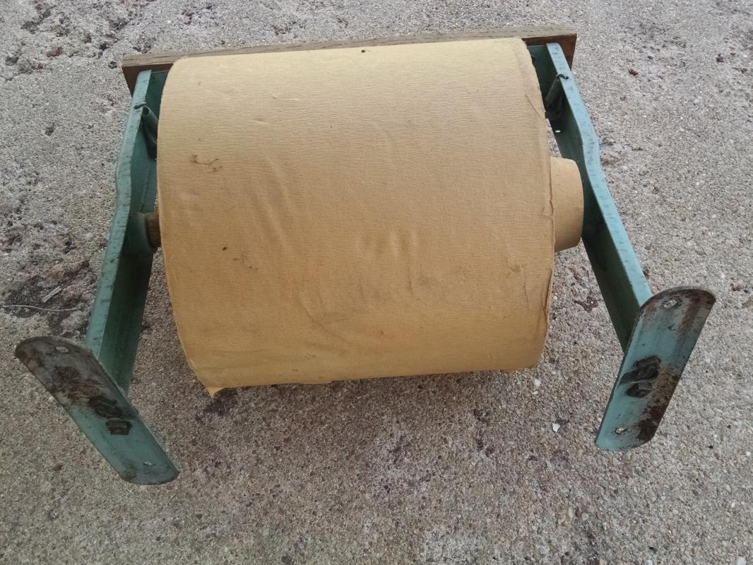 store wrapping roll paper dispenser check out counter package box wrap tool business display fixture american depression era packaging gadget