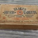 BLAKES HERB ROOT BARK TABLET CARDBOARD BOX LAXATIVE DRUG ADVERTISING INTERNATIONAL BOSTON MASSACHUSETTS