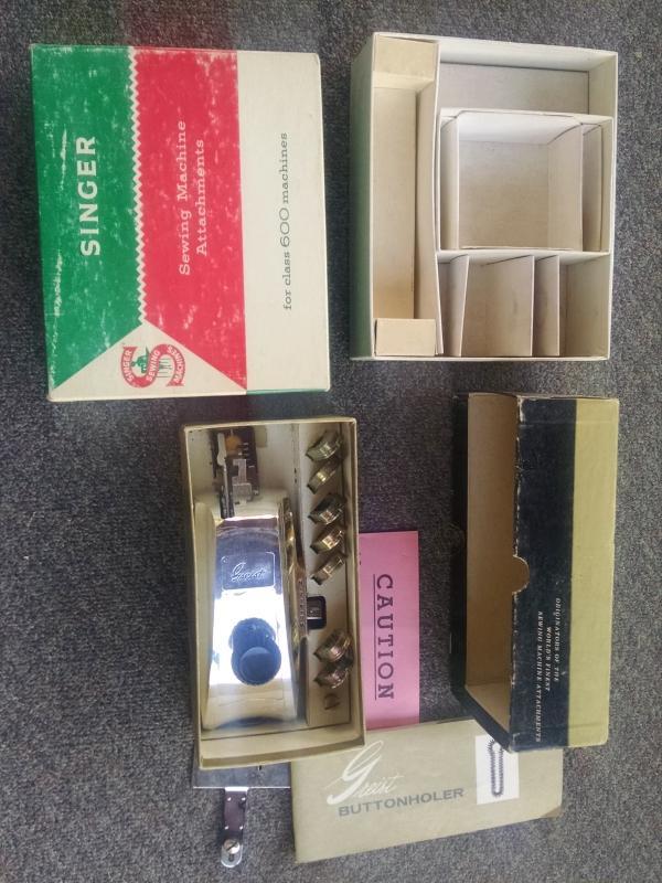 greist home seamstress sewing machine attachment part buttonholer tool set singer usa original factory advertising box
