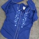 western collection cowgirl ladies shirt rhinestone floral flower pearly look buttons crinkled rayon blue blouse USA manufactured retro garment
