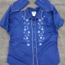 western collection cowgirl ladies shirt rhinestone floral flower pearly look buttons crinkled rayon blue blouse USA manufactured retro garment