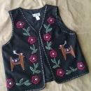 casey coleman wool blend black polyester vest deer floral flower pattern India manufactured ladies garment womens apparel size extra large