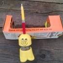 CHUCKLER HAPPY FACE PENHOLDER PENCIL PEN STAND RETRO BOBBLEHEAD NODDER DESK ACCESSORY ORIGINAL GILLETE CARDBOARD BOX 1970'S OFFICE DECORATION ORNAMENT