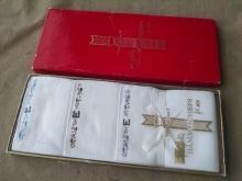 E monogramed hanky set fine cotton men's handkerchiefs towncraft original store box phillipines manufacturer tag retro man's suit coat fashion accessory