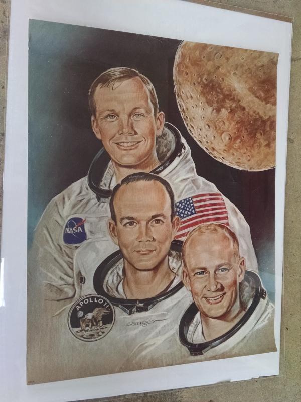 Apollo 11 Astronaut paper poster print school classroom wall decoration united states space travel collectible Sanger artist mark A Fox litho usa 1969 date