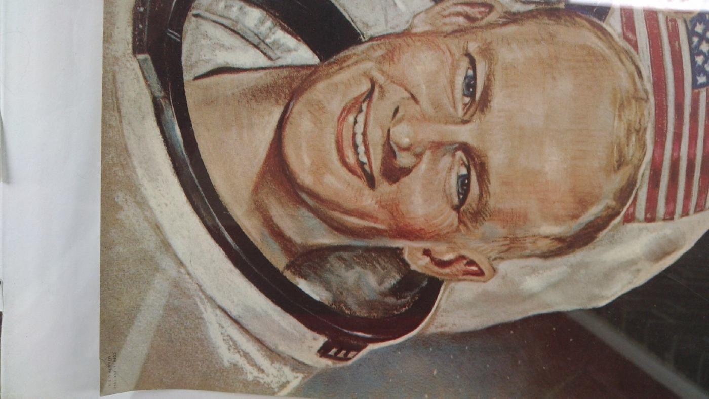 Apollo 11 Astronaut paper poster print school classroom wall decoration united states space travel collectible Sanger artist mark A Fox litho usa 1969 date
