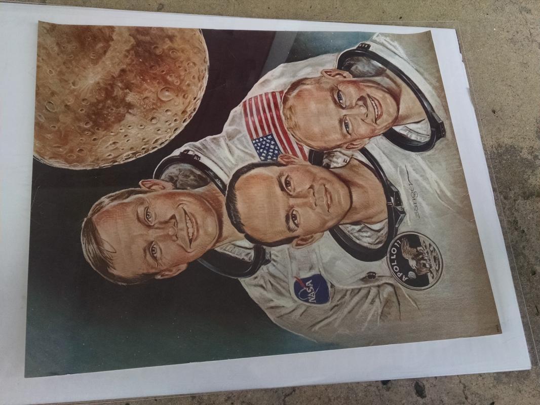 Apollo 11 Astronaut paper poster print school classroom wall decoration united states space travel collectible Sanger artist mark A Fox litho usa 1969 date