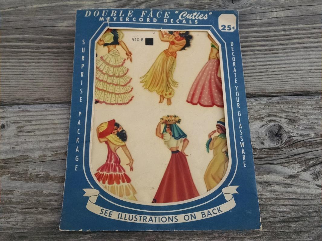 girly barware double face cuties sexy girl decal bar cocktail glass decoration original meyercord chicago illinois cardboard advertising envelope factory sleeve