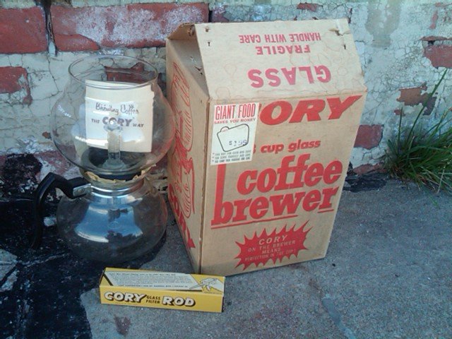 CORY BRAND GLASS COFFEE POT HOT BEVERAGE BREWER DRINK MAKING UTENSIL GIANT FOOD CHICAGO ILLINOIS ORIGINAL BOX