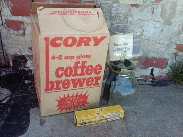 CORY BRAND GLASS COFFEE POT HOT BEVERAGE BREWER DRINK MAKING UTENSIL GIANT FOOD CHICAGO ILLINOIS ORIGINAL BOX