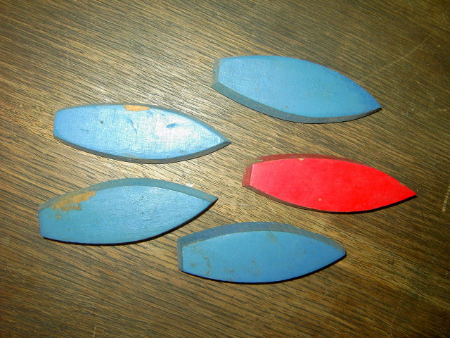 WOODEN BOAT RED BLUE PAINTED CHILDS TOY SHIP BARGE
