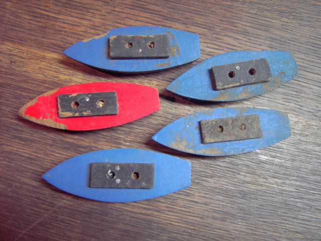WOODEN BOAT RED BLUE PAINTED CHILDS TOY SHIP BARGE