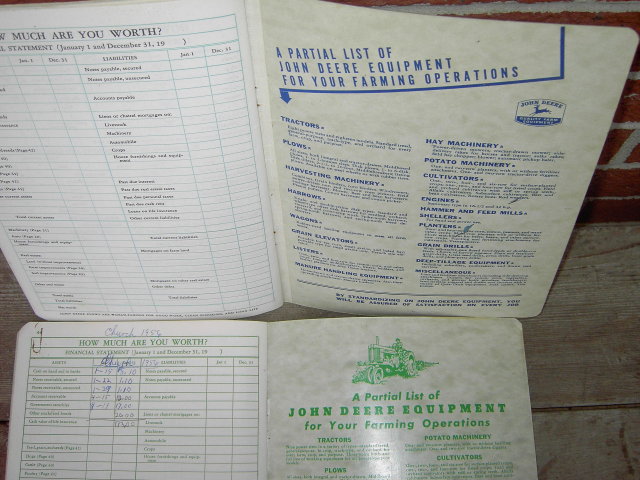 JOHN DEERE MOLINE ILLINOIS FARM ACCOUNT BOOK 1950'S LEDGER CALENDAR BOOKLETS