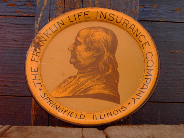 SPRINGFIELD ILLINOIS BEN FRANKLIN LIFE INSURANCE TRAY COASTER PLATE