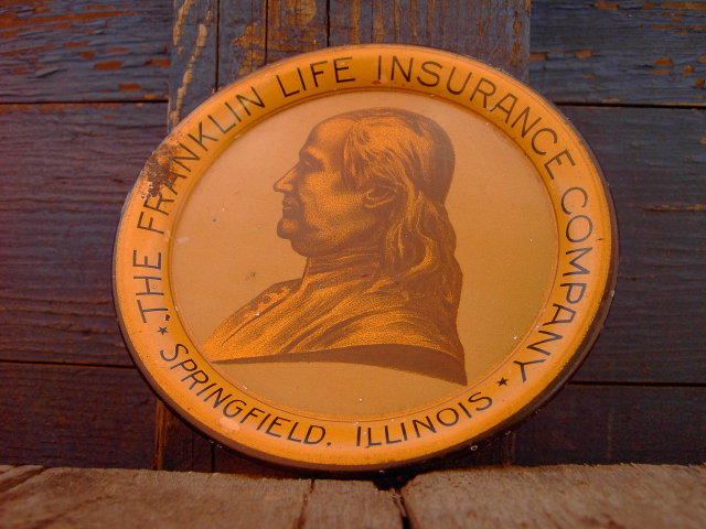 SPRINGFIELD ILLINOIS BEN FRANKLIN LIFE INSURANCE TRAY COASTER PLATE