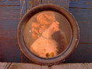 VICTORIAN LADY COASTER TRAY MEEK COMPANY 1907 TIPTON KANSAS C K ROSS ADVERTISING SMALL TIN PLATE TRAY