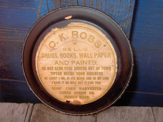 VICTORIAN LADY COASTER TRAY MEEK COMPANY 1907 TIPTON KANSAS C K ROSS ADVERTISING SMALL TIN PLATE TRAY