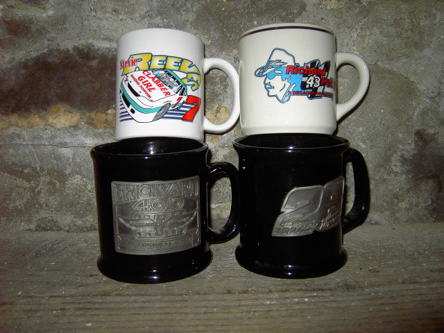 NASCAR MUG CAR AUTO RACING RICHARD PETTY STEVIE REEVES ERNIE IRVIN BRICKYARD 400 INDIANAPOLIS INDIANA INAUGURAL RACE