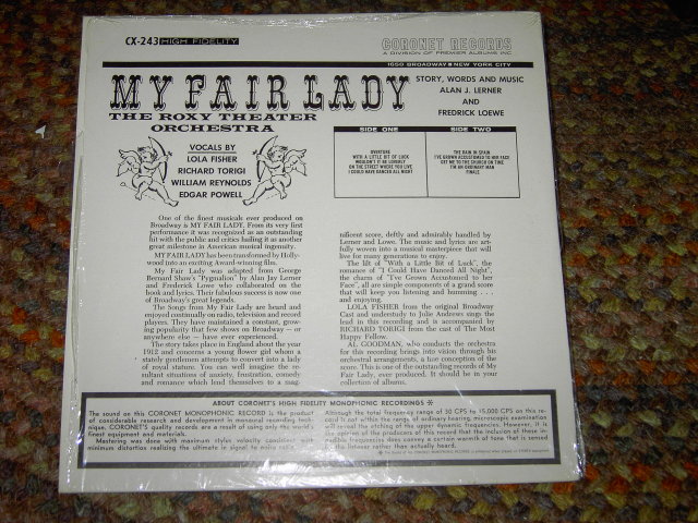 MY FAIR LADY BROADWAY MUSICAL RECORD ALBUM ROXY THEATER ORCHESTRA 1962 CORONET
