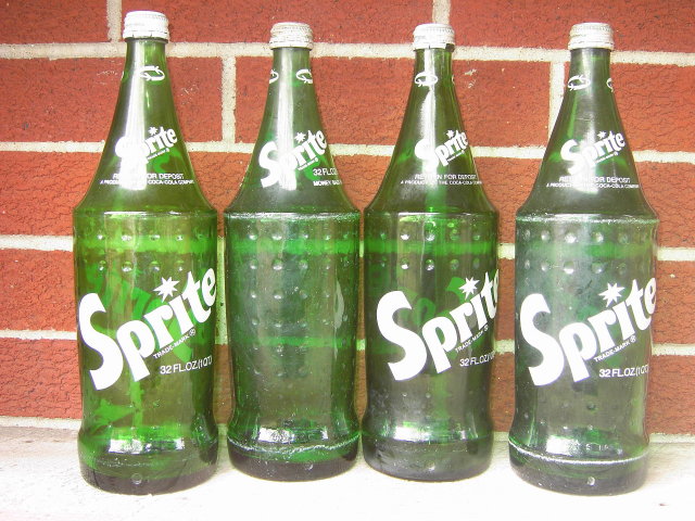 SPRITE GREEN SODA BOTTLE SET COCA COLA COMPANY 32 OUNCE LARGE SIZE